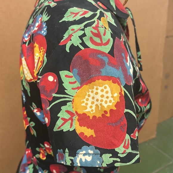 Vintage EC Star fruit print cotton short sleeve Med button front top. - Picture 5 of 13